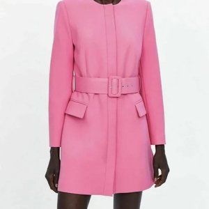 Zara Belted Frock Coat Dress Pink Fuschia Blazer